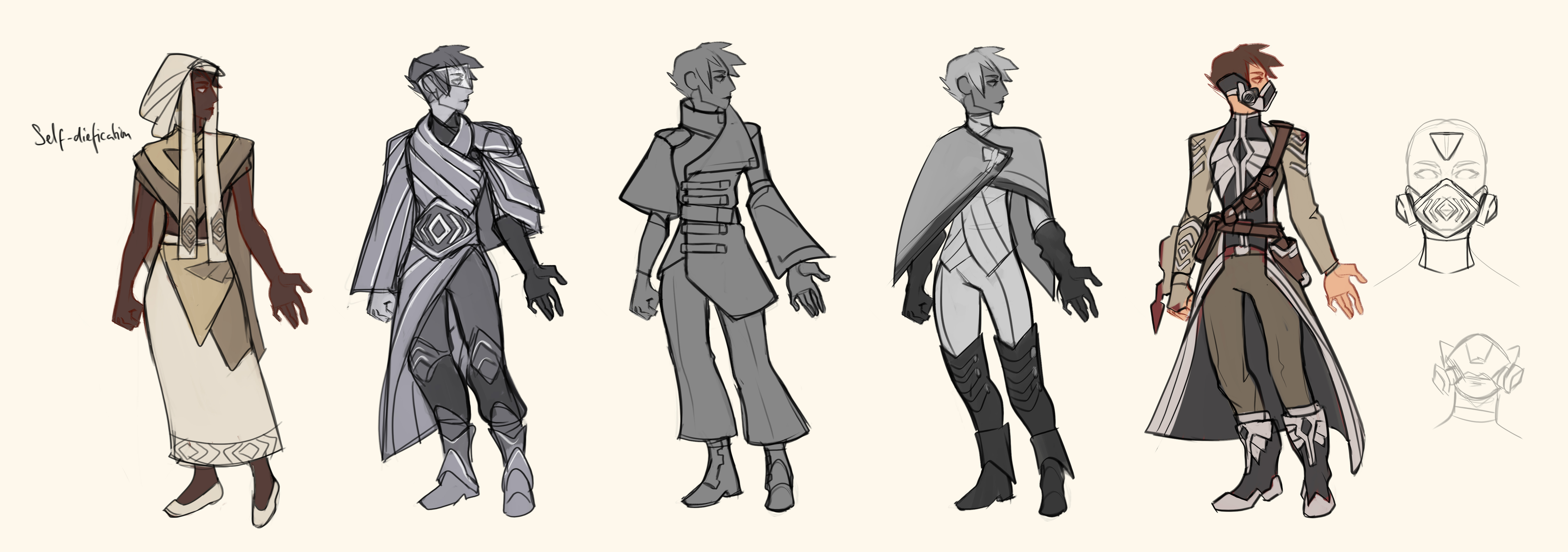 A mix of military outfits and more everyday ones, started to think of the climate of Sabor as well.
